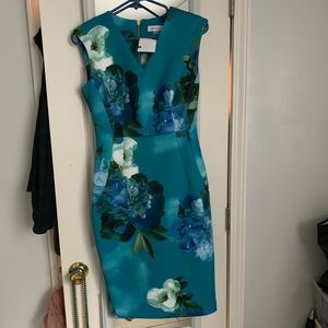 Calvin Klein blue green flowers dress size 4
